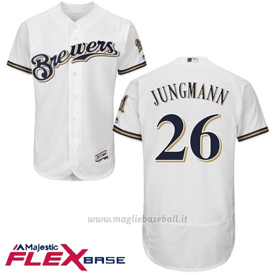 Maglia Baseball Uomo Milwaukee Brewers Taylor Jungmann Bianco Autentico Collezione Flex Base Custom